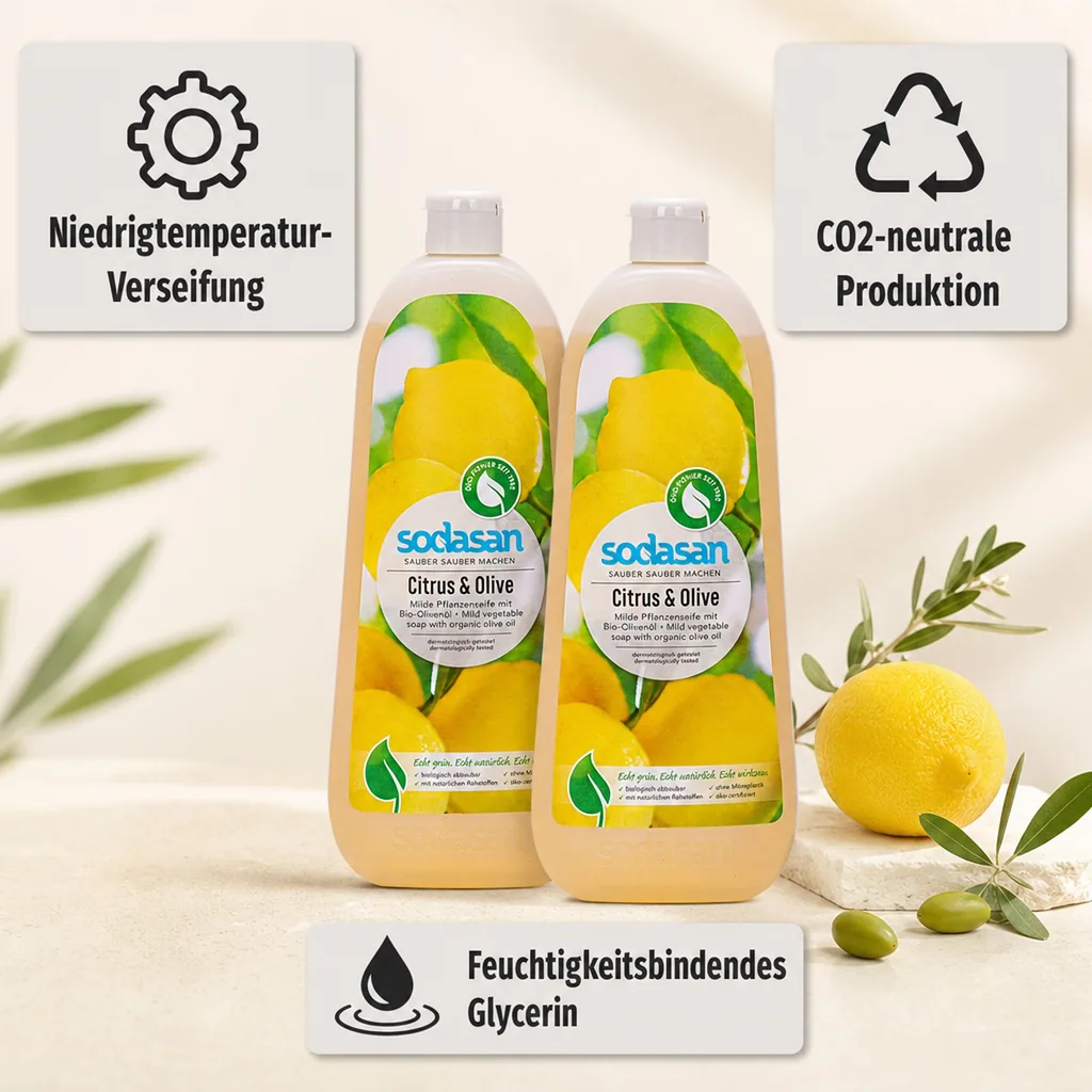 SODASAN Flüssigseife Liquid Citrus-Olive 2 x 1 Liter