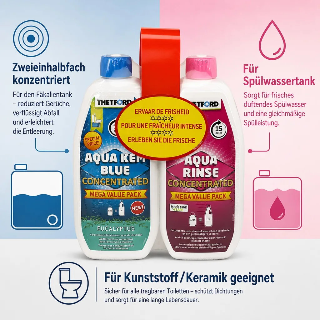 THETFORD Duopack Aqua Kem Blue Eucalyptus 0,78 Liter & Aqua Rinse 0,75 Liter