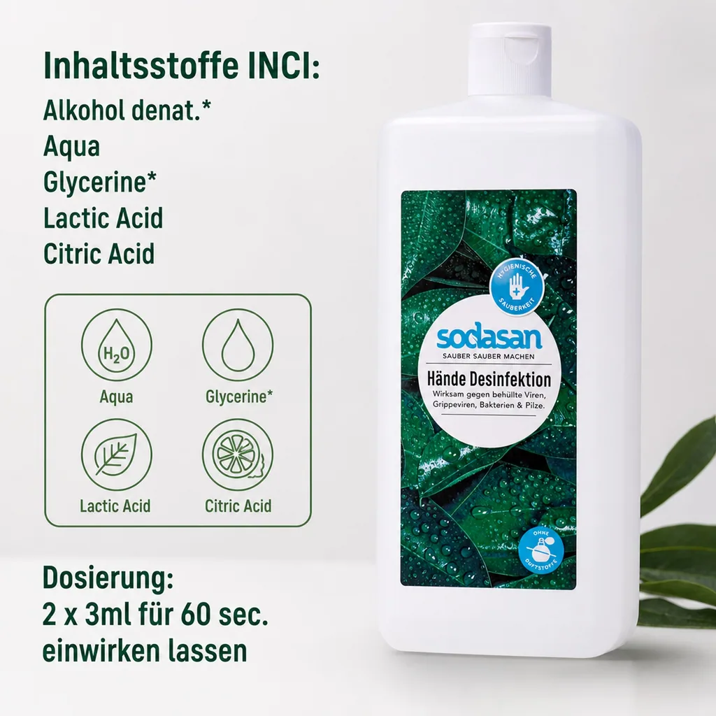 SODASAN Händedesinfektion 1 Liter Euroflasche für Eurospender