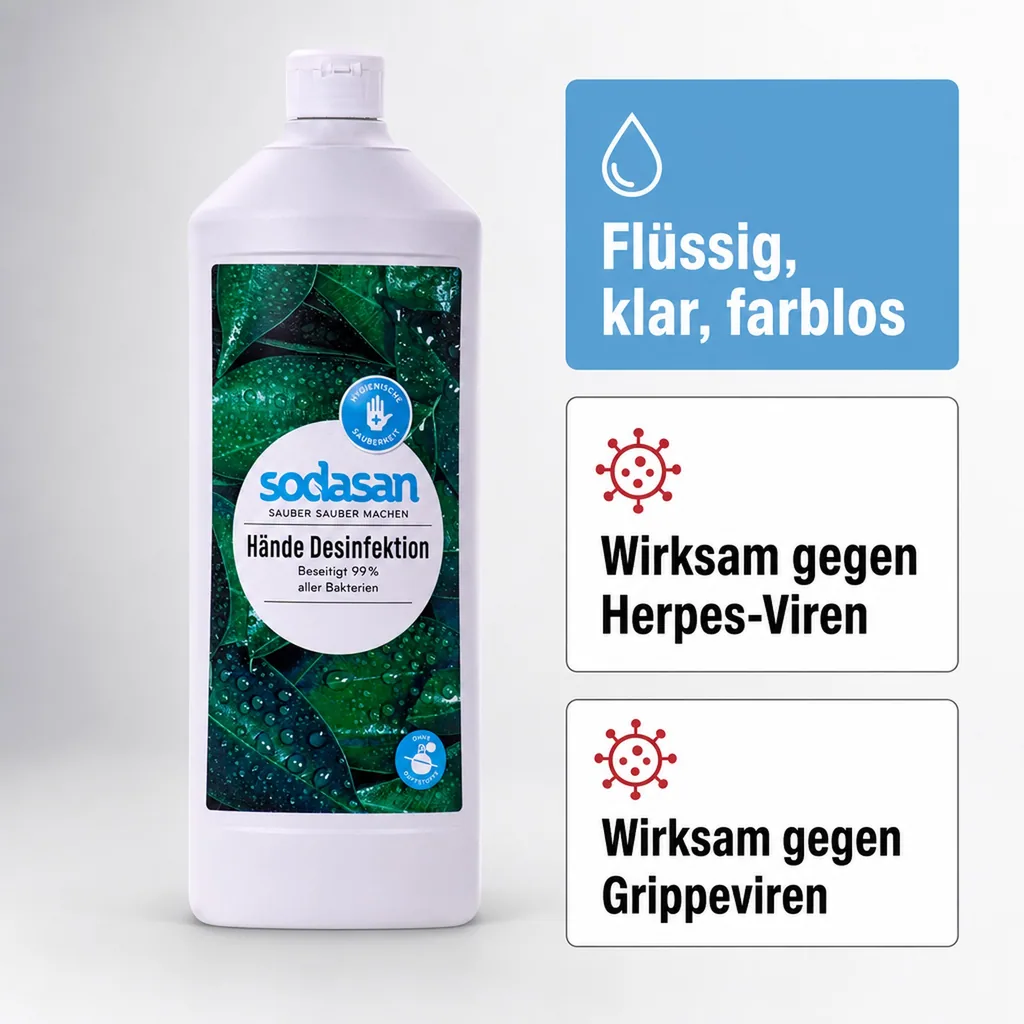 SODASAN Händedesinfektion 1 Liter Nachfüllflasche PE-Flasche