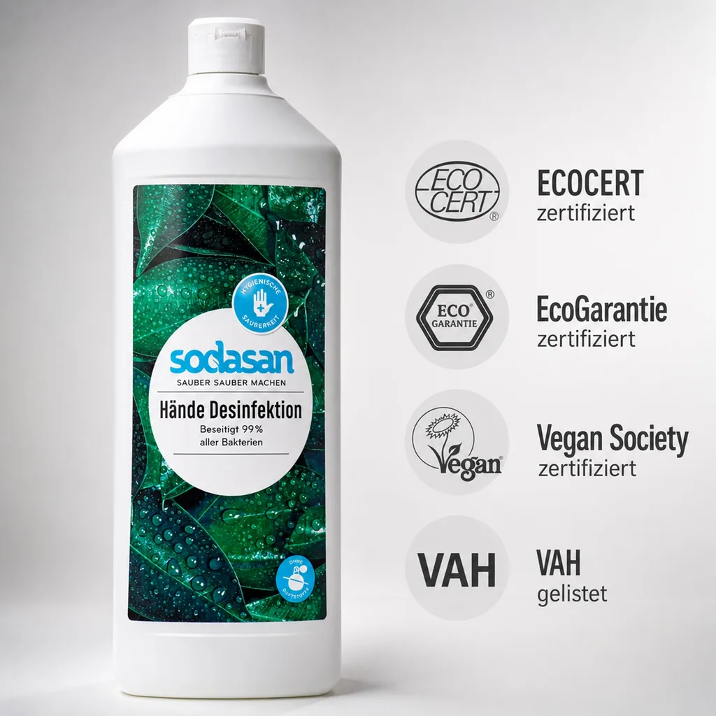 SODASAN Händedesinfektion 1 Liter Nachfüllflasche PE-Flasche