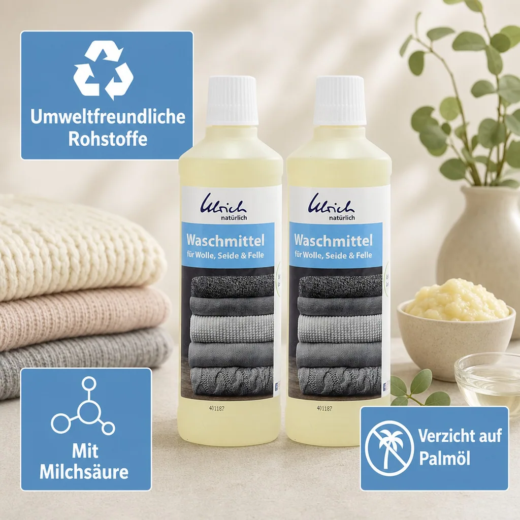 ULRICH natürlich Waschmittel für Wolle, Seide und Felle 2 x 500 ml flüssig mit Lanolin