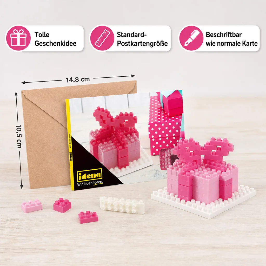 Idena, Minibausteine Postkarte - Spielwaren für Kinder und kreative Bastelprojekte, Art: Glückspilz