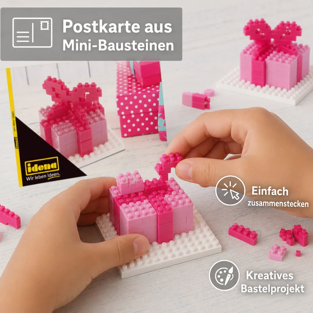 Idena, Minibausteine Postkarte - Spielwaren für Kinder und kreative Bastelprojekte, Art: Glückspilz