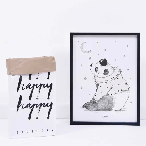 Lilipinso Poster Panda mit Mond schwarz rosa
