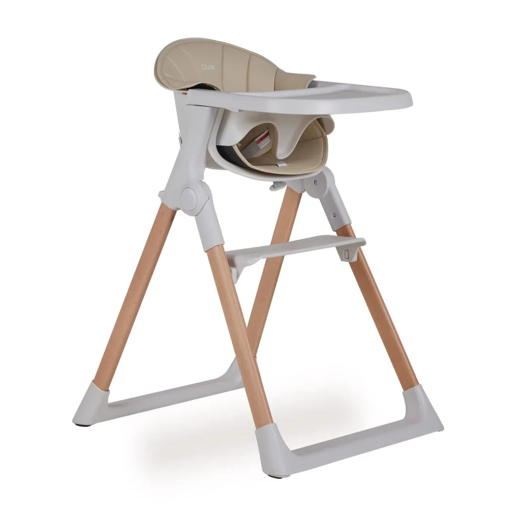 Quax Viola Hochstuhl, Fütterungsstuhl | Mitwachsender Kinderhochstuhl mit Lederbezug | Höhenverstellbar & Kompakt Faltbar, Farbe: beige