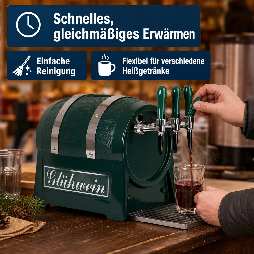 Glühweinzapfanlage, Getränke durchlauferhitzer - mit integriertem Luftkompressor, Fassform, 3-leitig 6 kW