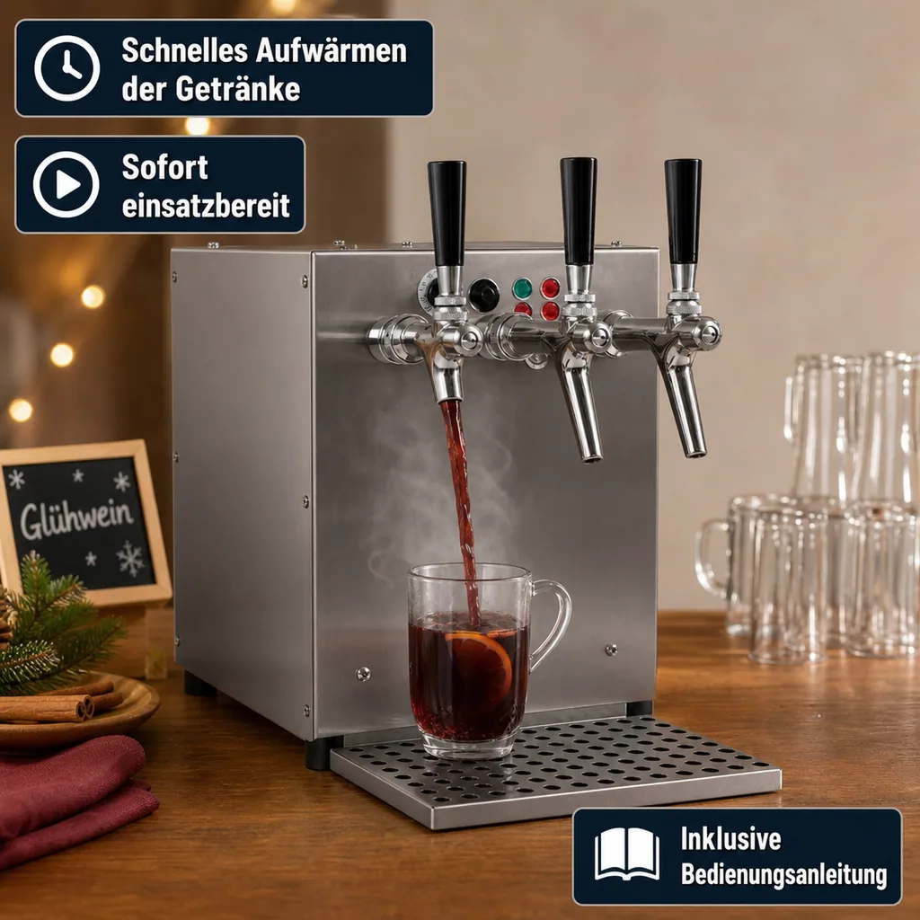 Glühweinzapfanlage, Getränke durchlauferhitzer - mit selbstansaugender Pumpe, Edelstahl, 3-leitig 6 KW
