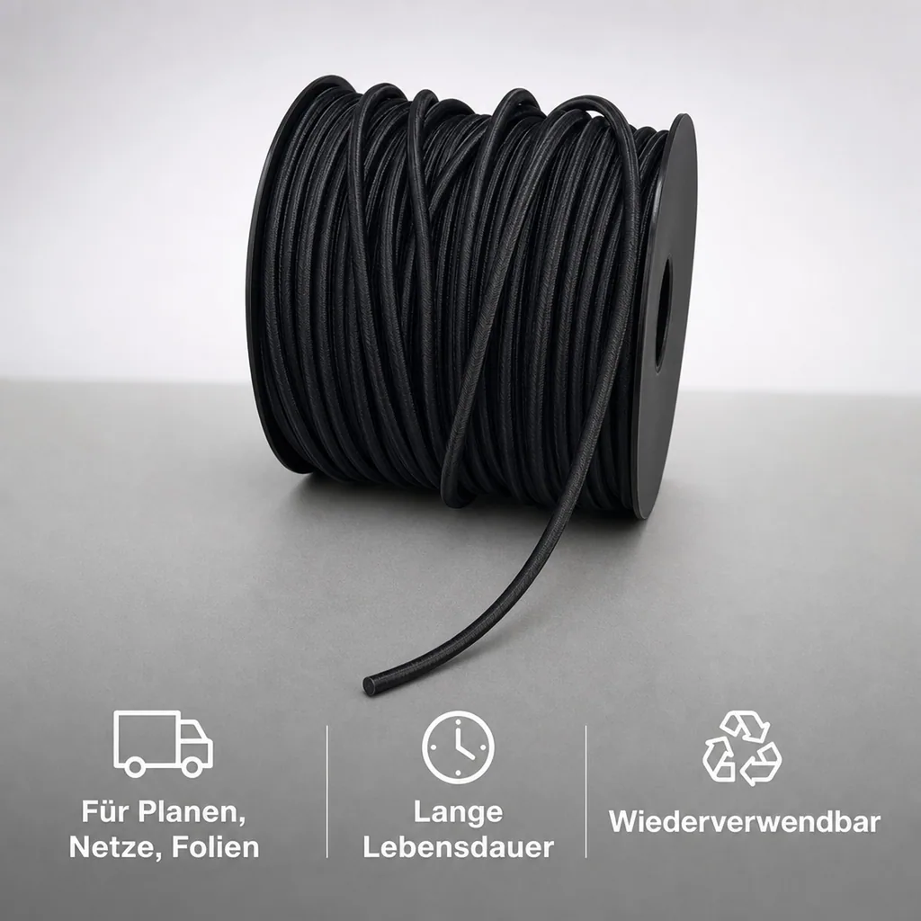 Expanderseil 6 mm, schwarz, 1 Meter, Gummiseil, Planenseil