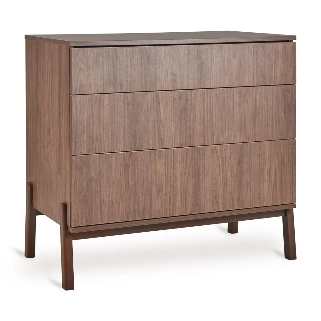 Quax Ashi Kommode | Wickelkommode mit 3 Schubladen & Push-to-Open-System | Modernes Design für Babyzimmer, Farbe: Kastanie