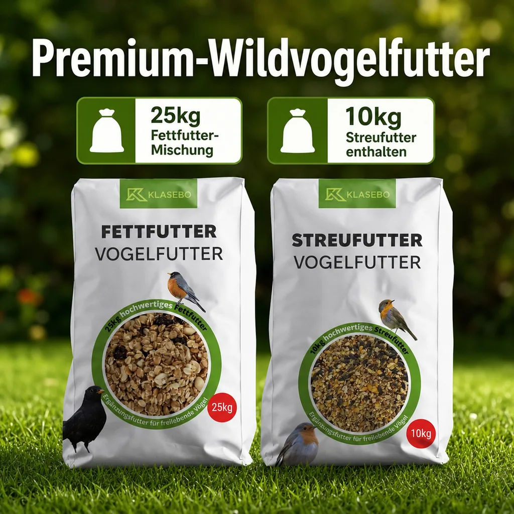 Vogelfutter 35kg Mega-Set: Streufutter 10kg + Fettfutter-Mischung 25kg für Wildvögel