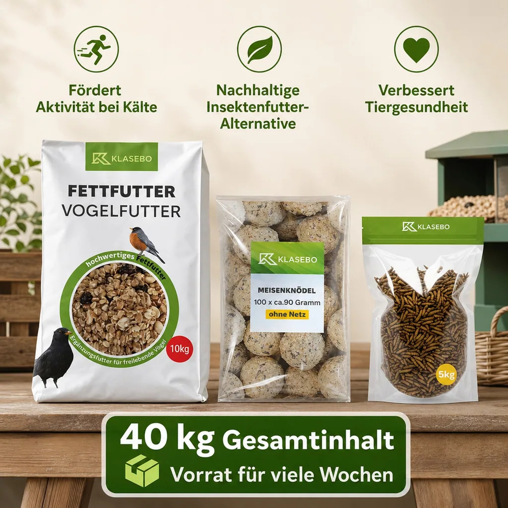 Set Wildvogel Winterfutter 40kg – Streufutter 25kg, getrocknete Schwarze Soldatenfliegenlarven 5kg, Hochenergie Suet-Mischung 10kg