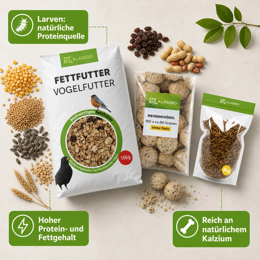 Set Wildvogel Winterfutter 40kg – Streufutter 25kg, getrocknete Schwarze Soldatenfliegenlarven 5kg, Hochenergie Suet-Mischung 10kg