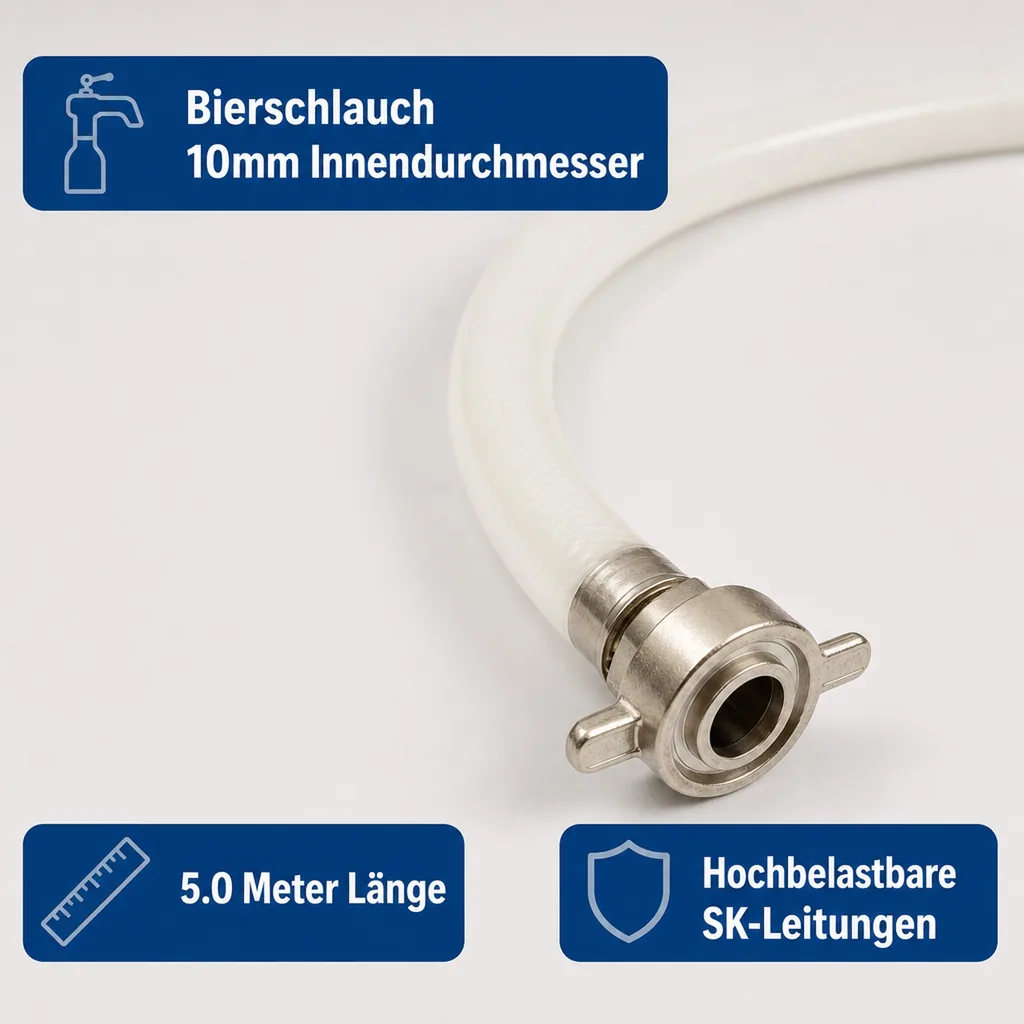 Bierleitung, Bierrohr, Brauereischlauch, Bierschlauch - 10 mm, komplett, 5,0 m