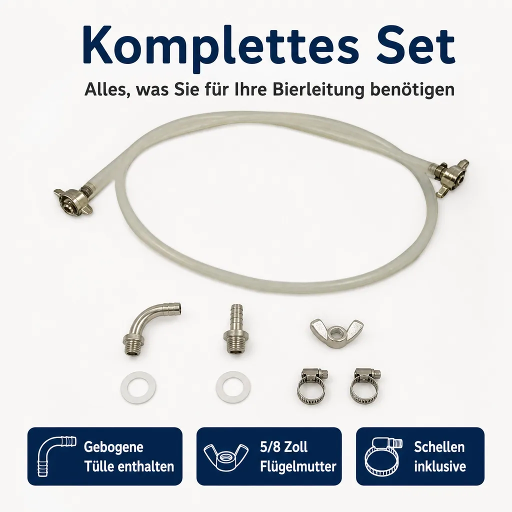 Bierleitung, Bierrohr, Brauereischlauch, Bierschlauch - 10 mm, komplett, 5,0 m