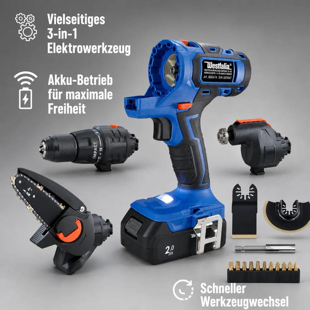 3-in-1 akkubetriebenes Elektrowerkzeug, 17 Teile (Batterie und Ladegerät nicht enthalten)