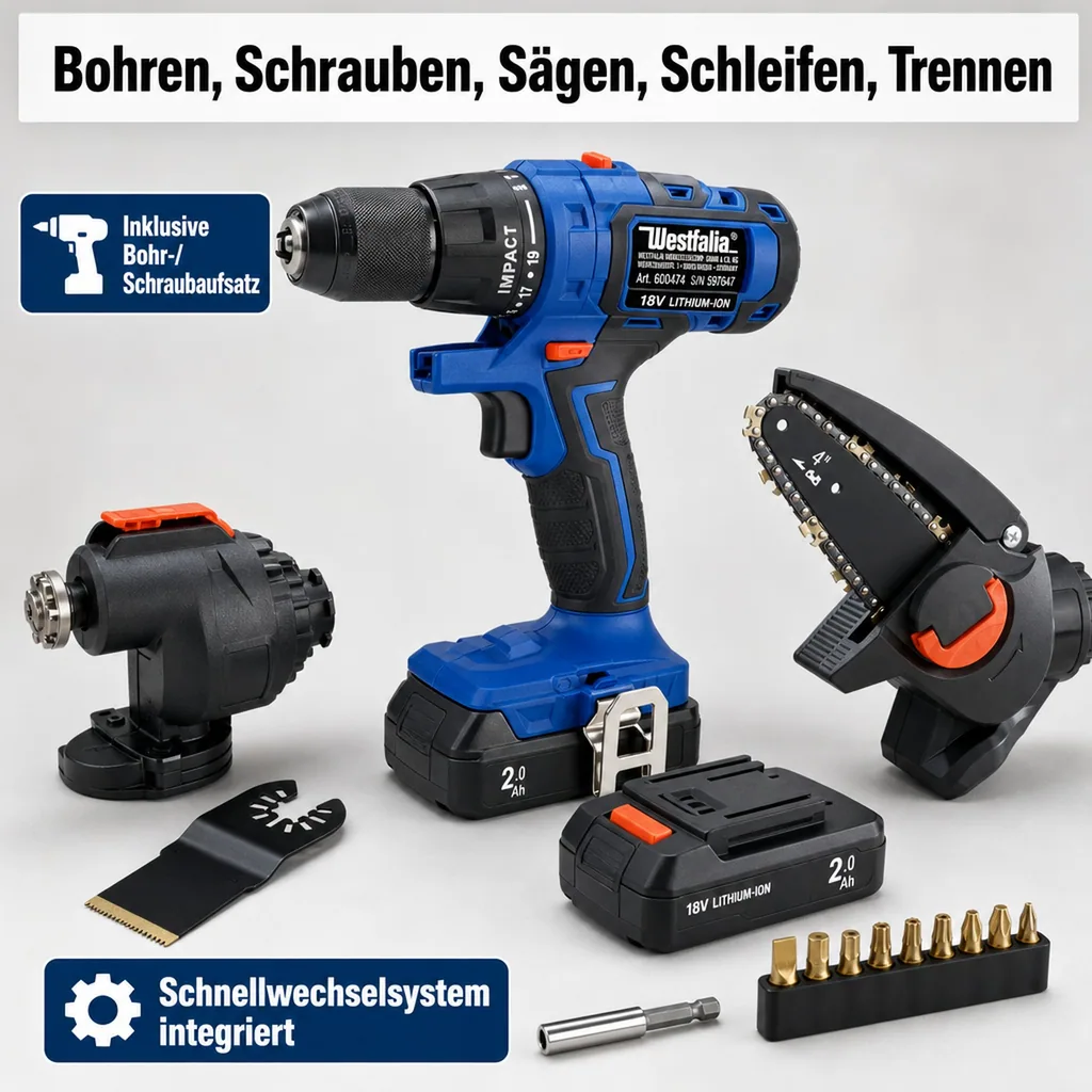 3-in-1 akkubetriebenes Elektrowerkzeug, 17 Teile (Batterie und Ladegerät nicht enthalten)