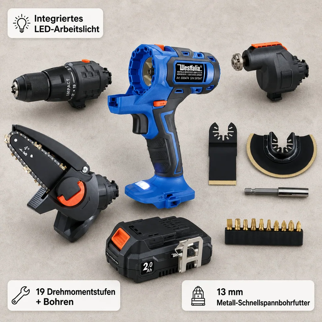 3-in-1 akkubetriebenes Elektrowerkzeug, 17 Teile (Batterie und Ladegerät nicht enthalten)