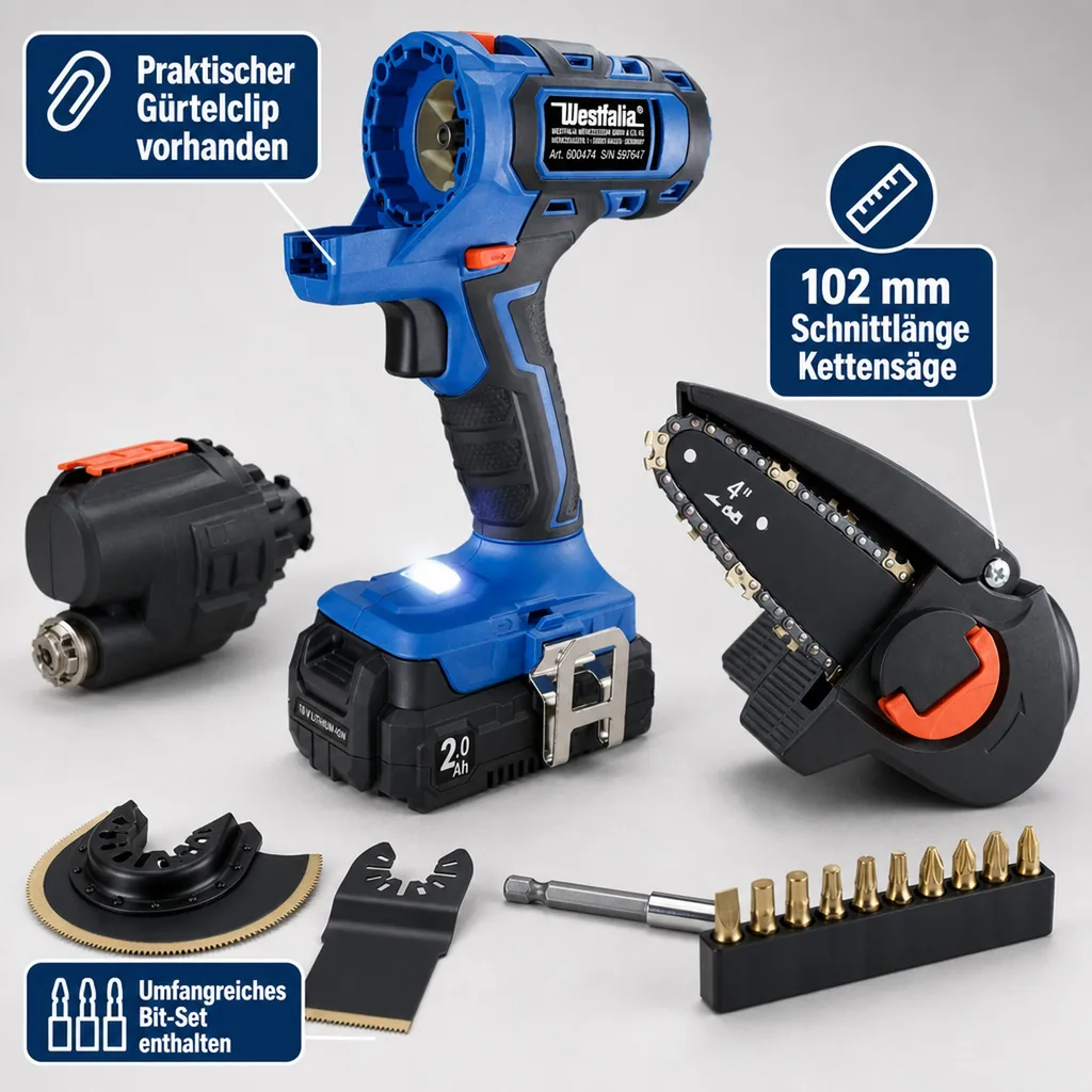 3-in-1 akkubetriebenes Elektrowerkzeug, 17 Teile (Batterie und Ladegerät nicht enthalten)
