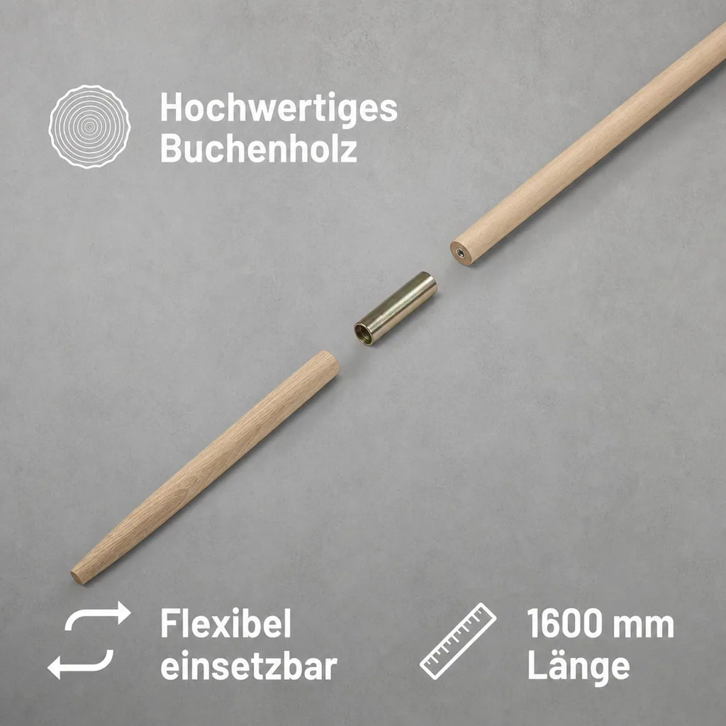 Gerätestiel Buche, 1600 x 28 mm, gerade mit Konus, teilbar