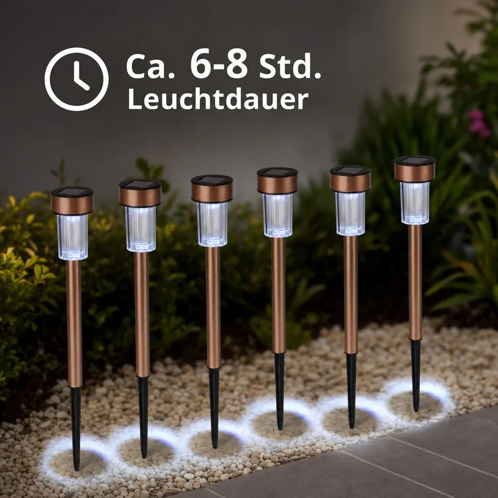 Solar Leuchten aus Edelstahl in Kupferoptik - 6er Set