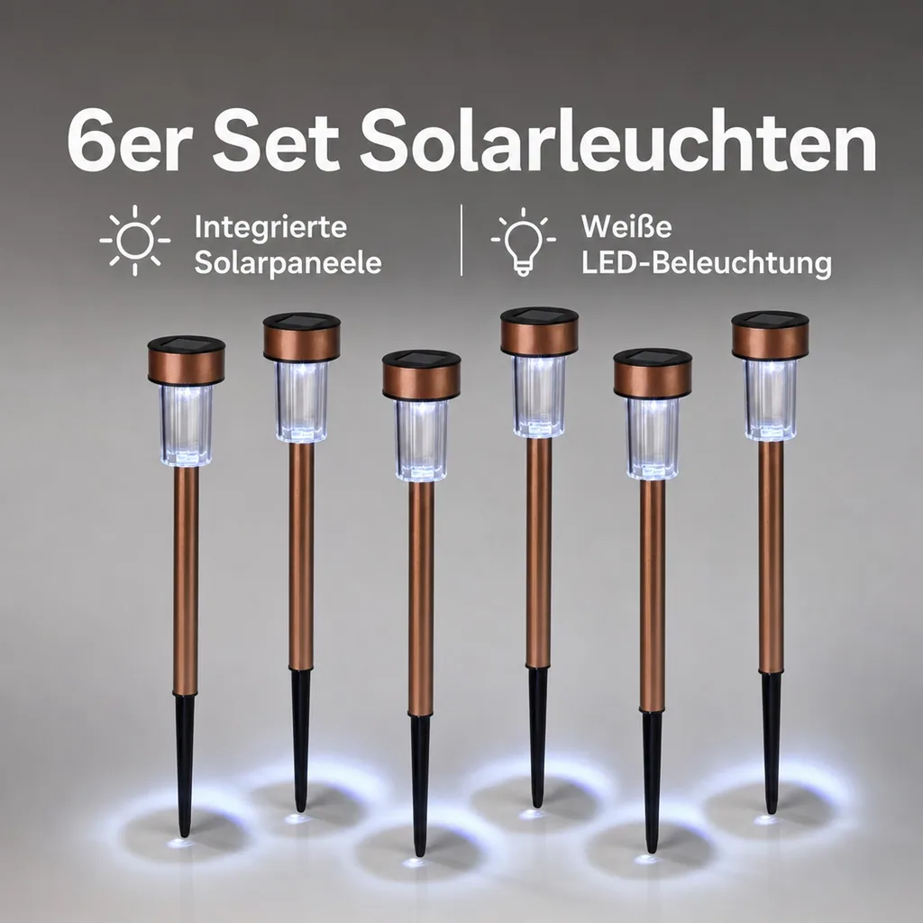 Solar Leuchten aus Edelstahl in Kupferoptik - 6er Set