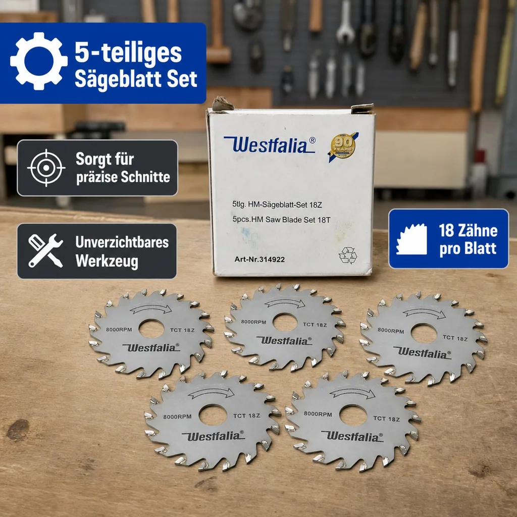Sägeblatt Set 5-teilig, Hartmetall, 18 Zähne