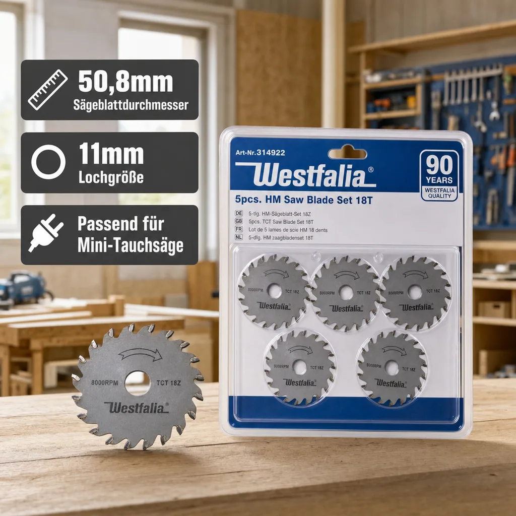 Sägeblatt Set 5-teilig, Hartmetall, 18 Zähne