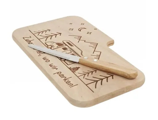 Schneidebrett "Camping" mit Messer