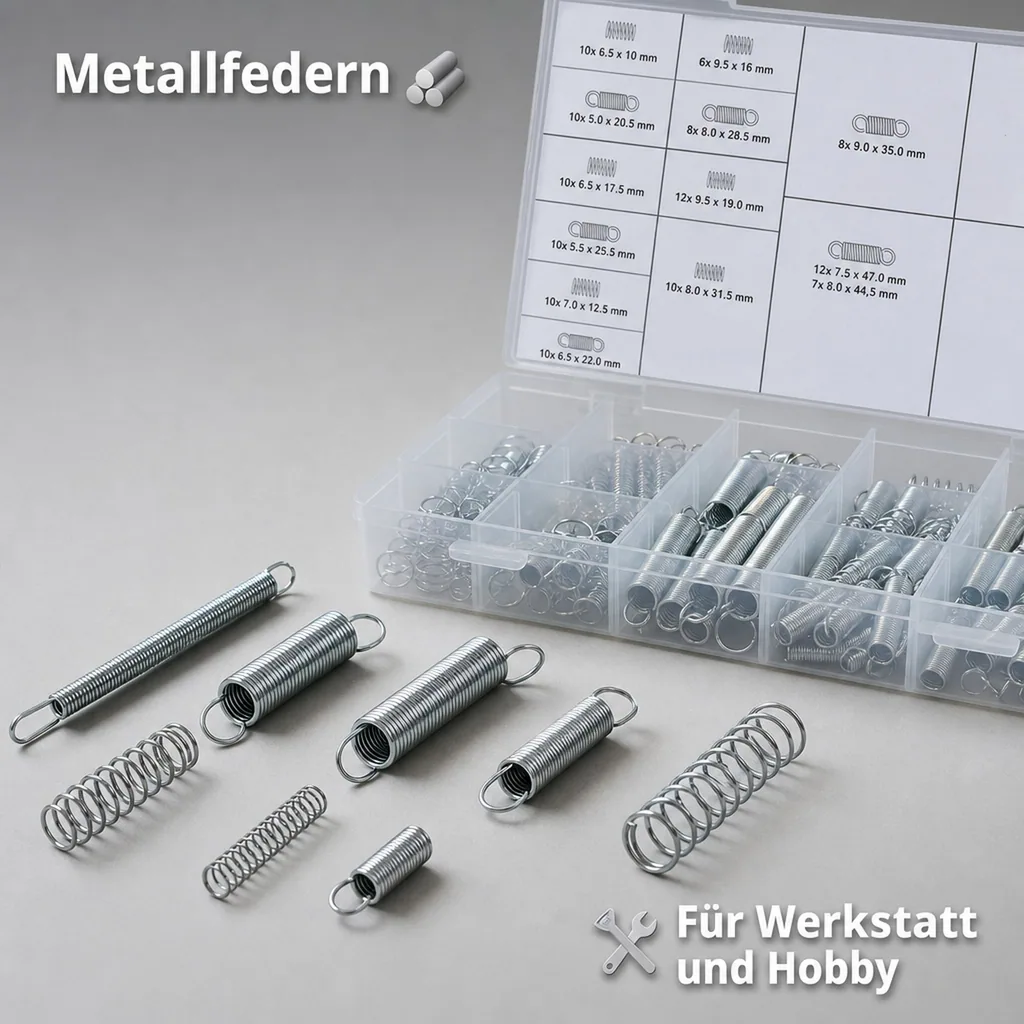 Federn-Sortiment, Zug- und Druckfedern, 200-tlg.