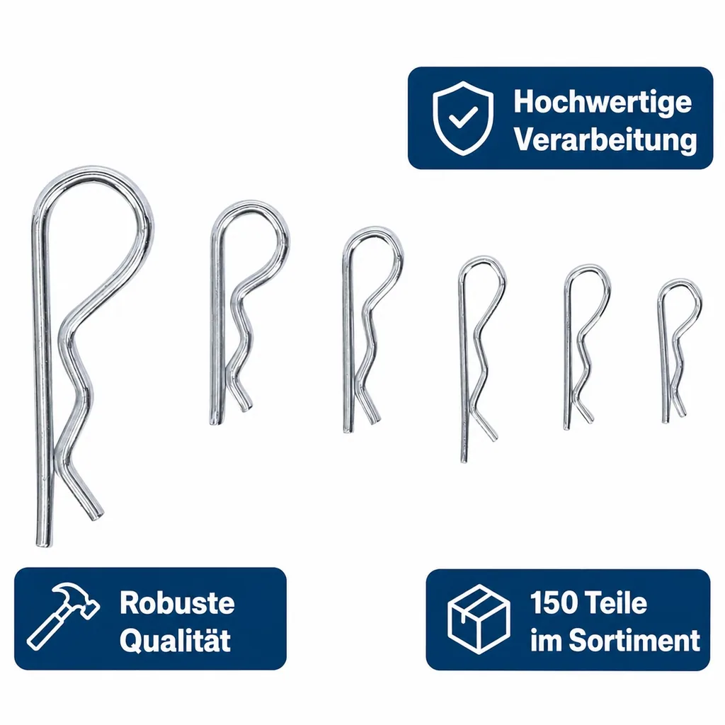 Federstecker Sortiment, Ø 2,4 - 4,0 mm, 150-teilig