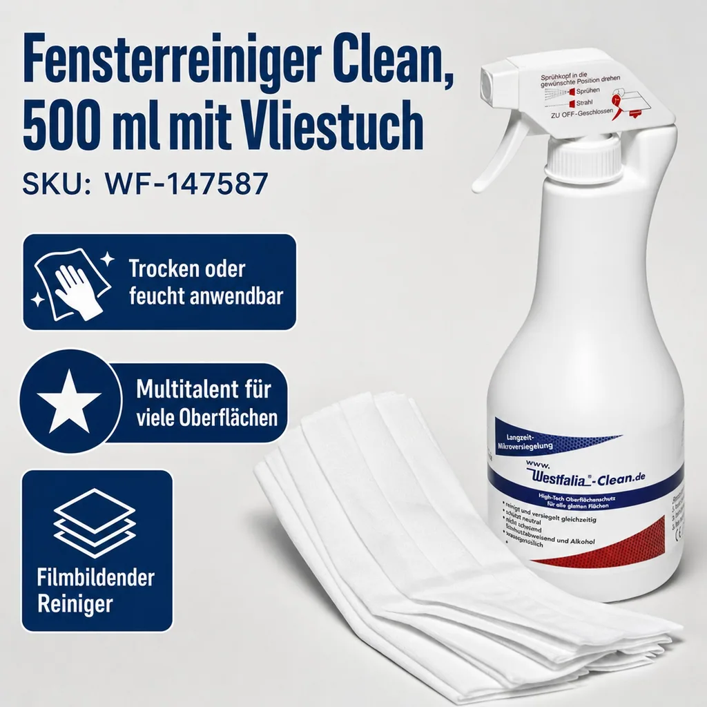 Fensterreiniger Clean,500 ml mit Vliestuch