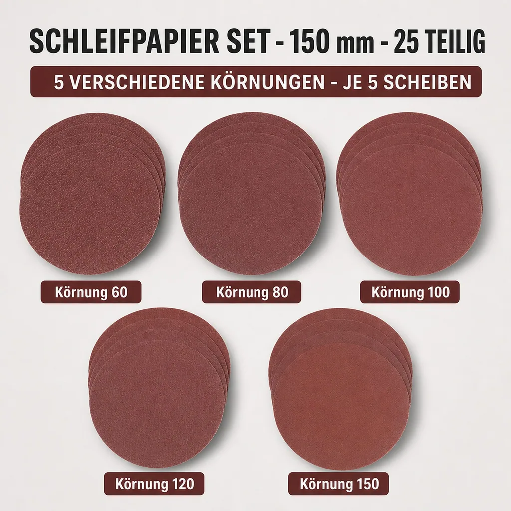 Schleifpapier Set - 150 mm - 25 teilig