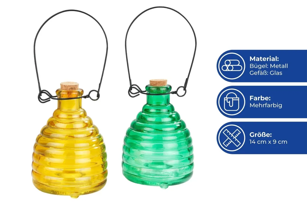 Wespenfalle aus Glas, farbig, 2 Stück