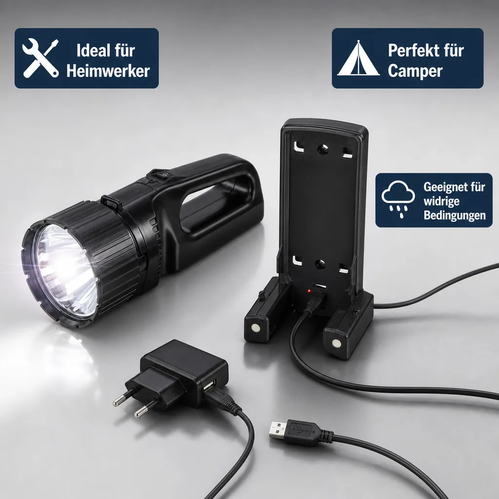 Akku LED Handscheinwerfer mit 5 W Cree LED, 330 Lumen, IP54