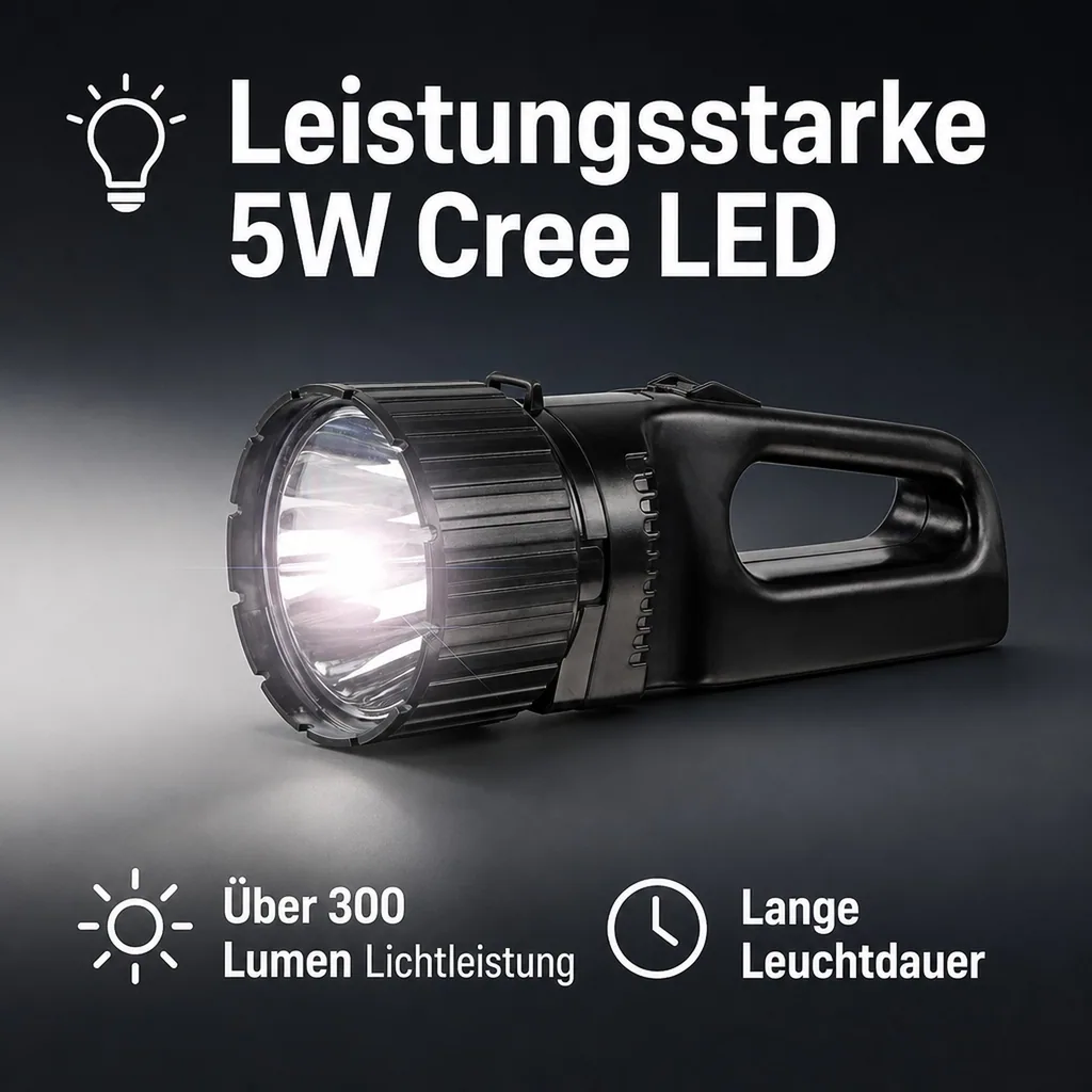 Akku LED Handscheinwerfer mit 5 W Cree LED, 330 Lumen, IP54