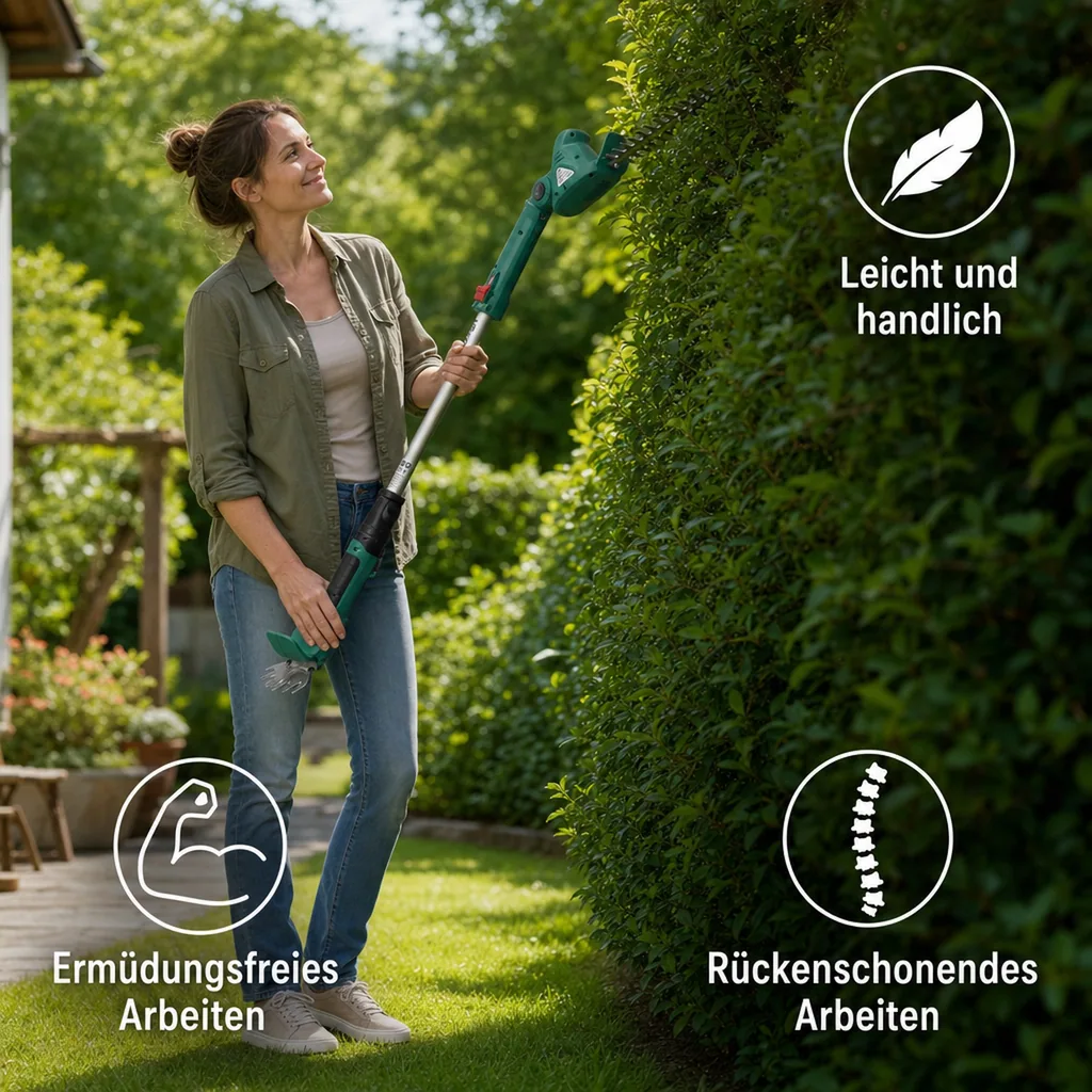 4in1 Akku Gras- & Strauchscheren Set, 10,8 Volt mit Fahrstock