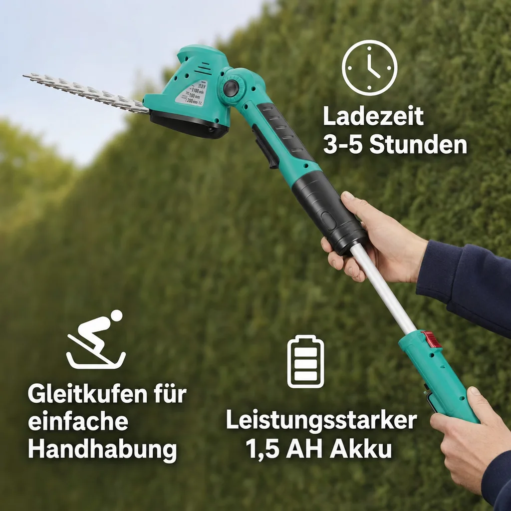 4in1 Akku Gras- & Strauchscheren Set, 10,8 Volt mit Fahrstock
