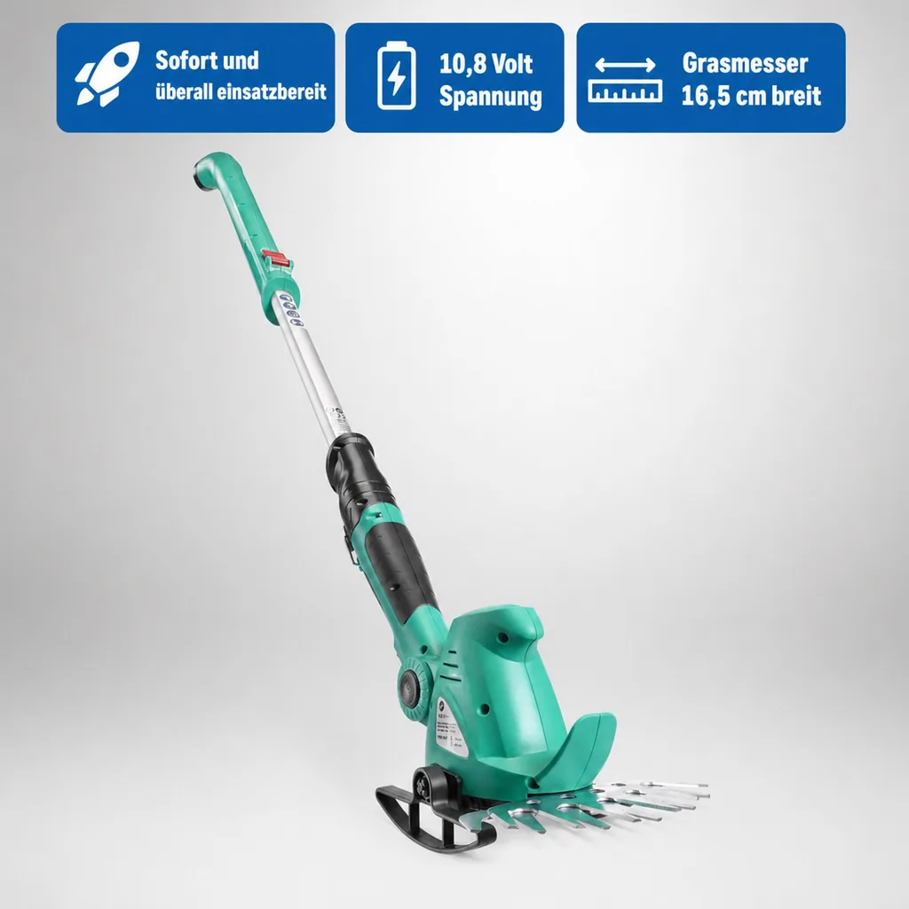 4in1 Akku Gras- & Strauchscheren Set, 10,8 Volt mit Fahrstock
