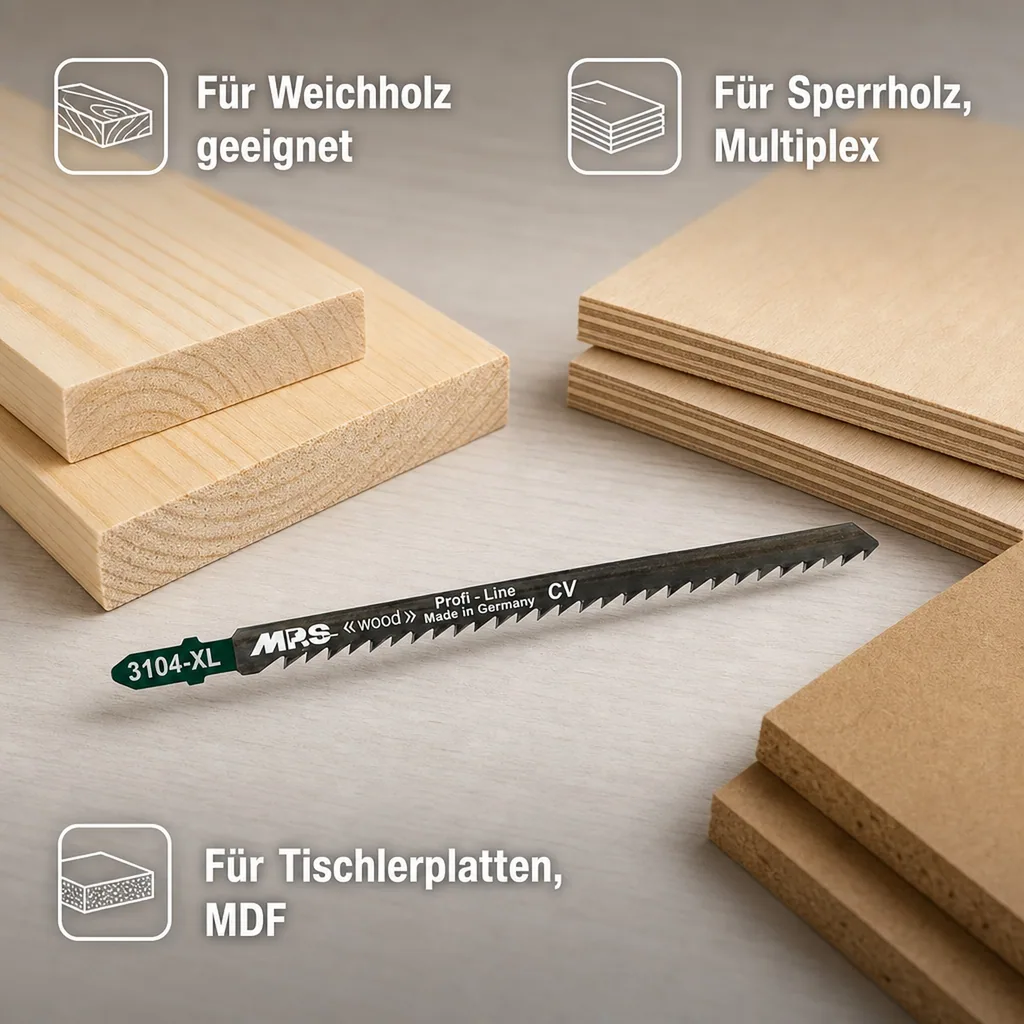 CV-Stichsägeblatt kreuzgeschliffen und geschränkt, GL 150/VL 130 mm, ZT 4,0mm/ 6TPI, 5er Pack