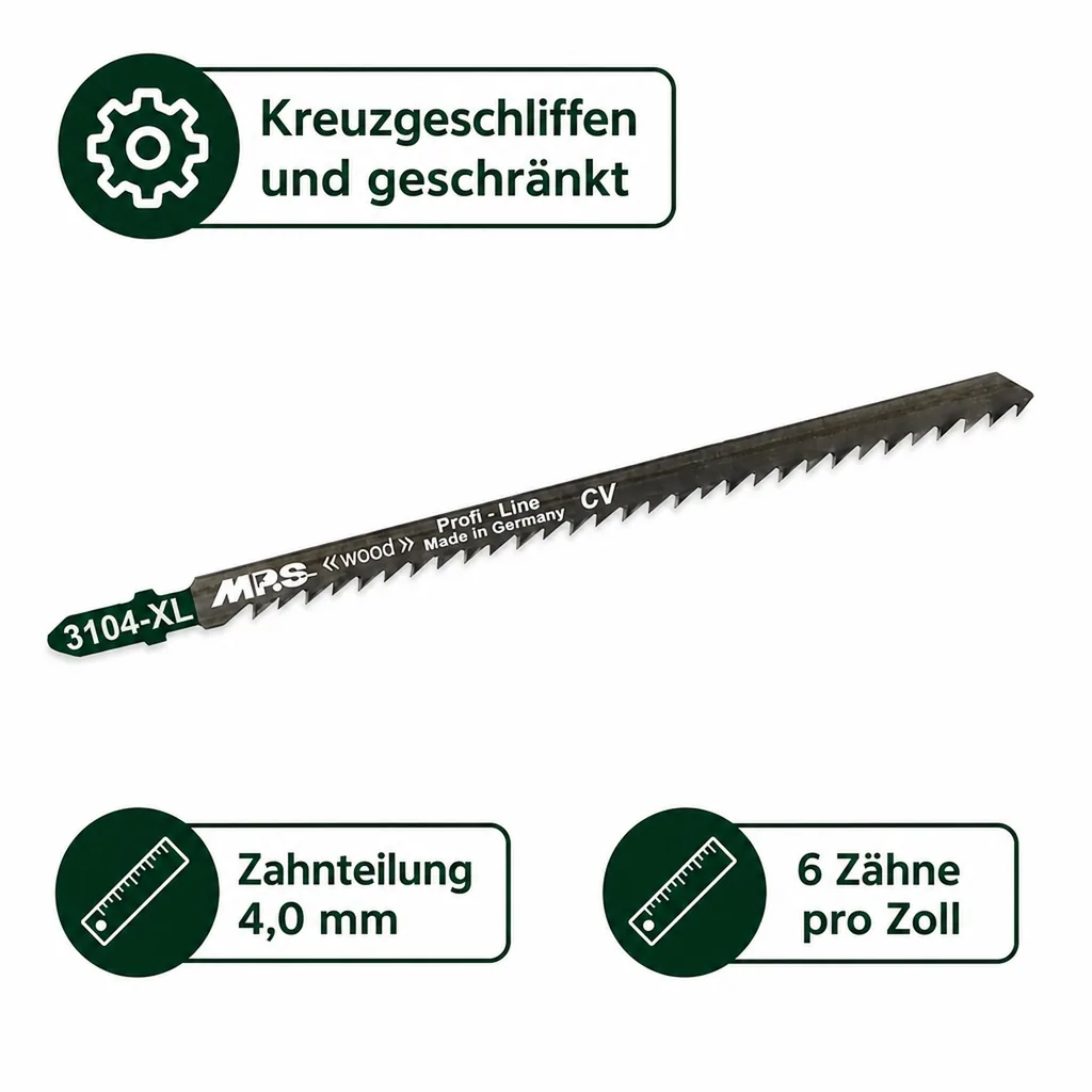CV-Stichsägeblatt kreuzgeschliffen und geschränkt, GL 150/VL 130 mm, ZT 4,0mm/ 6TPI, 5er Pack