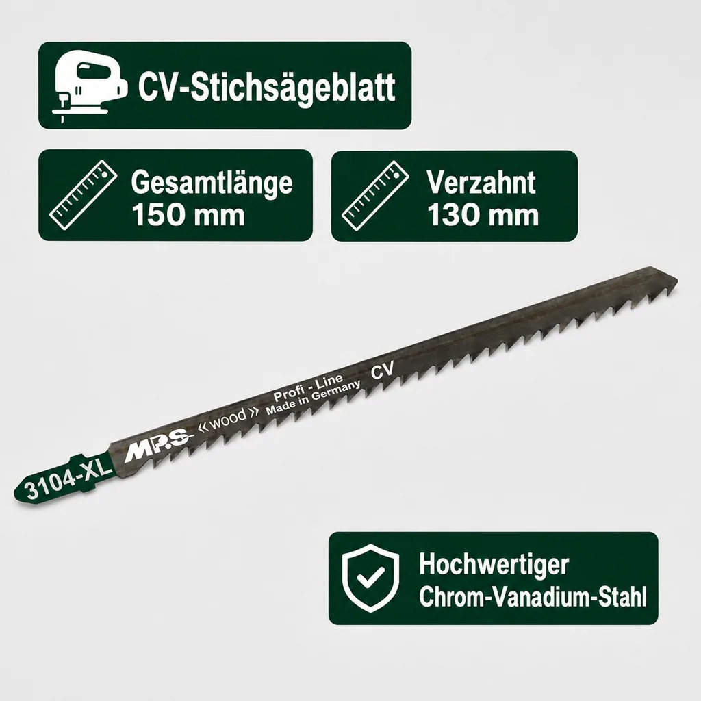 CV-Stichsägeblatt kreuzgeschliffen und geschränkt, GL 150/VL 130 mm, ZT 4,0mm/ 6TPI, 5er Pack