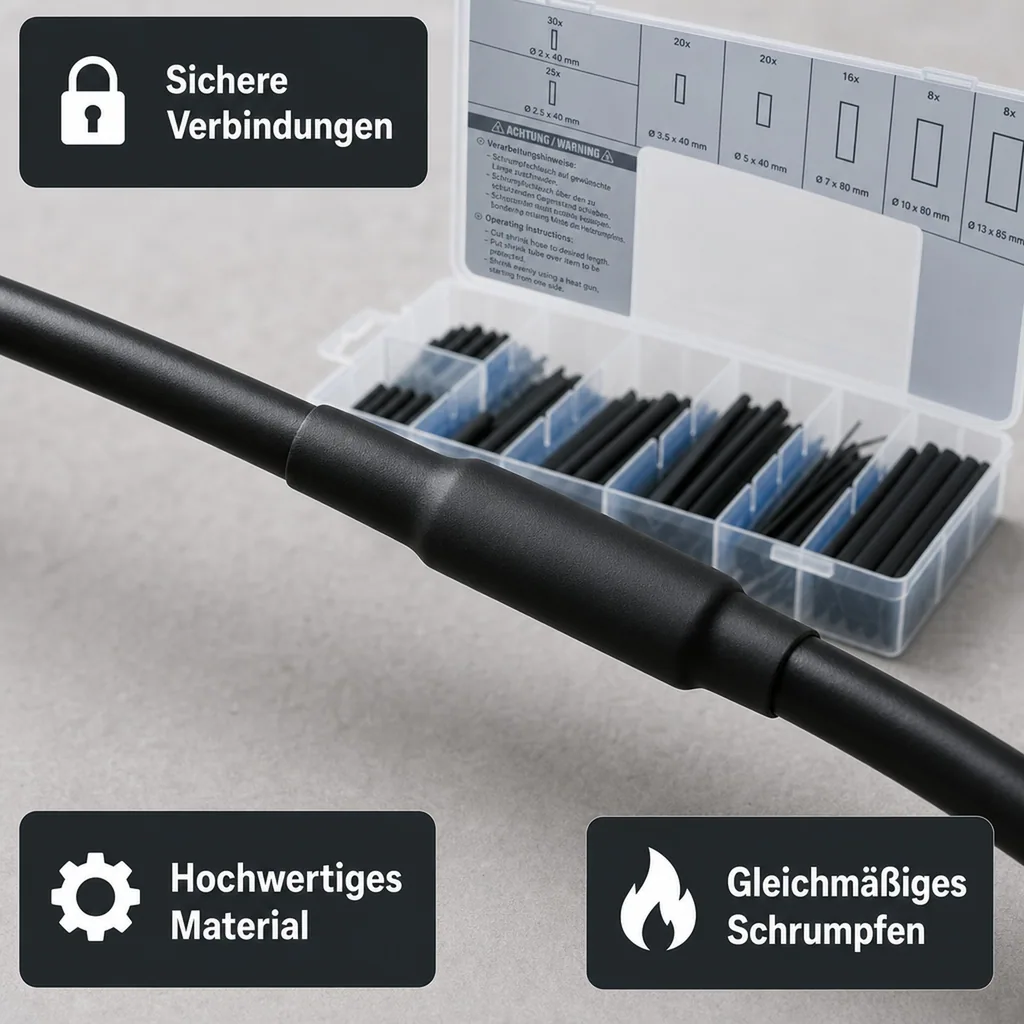 Schrumpfschlauch-Sortiment, schwarz, 127-tlg.
