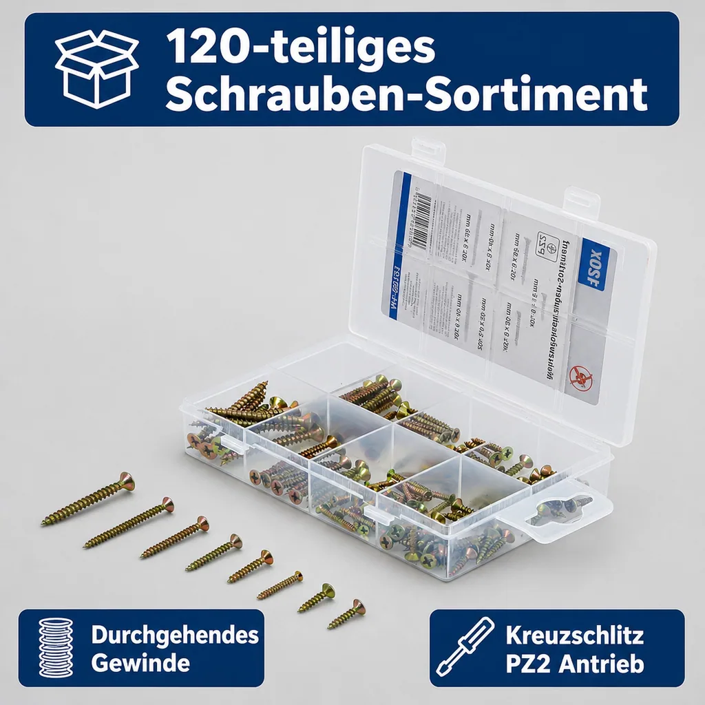 Mehrzweckschrauben-Sortiment, 120-tlg.