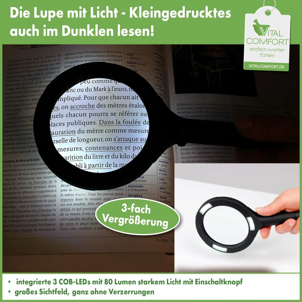 Vergrößerungs-Lupe mit 15 LEDs, Schwarz