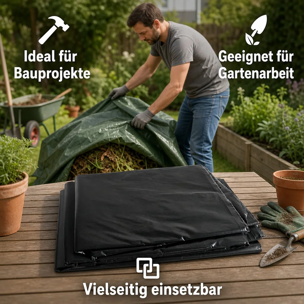 Bauplane, extra schwer, schwarz, gefaltet, 4m x 5m, 20m²