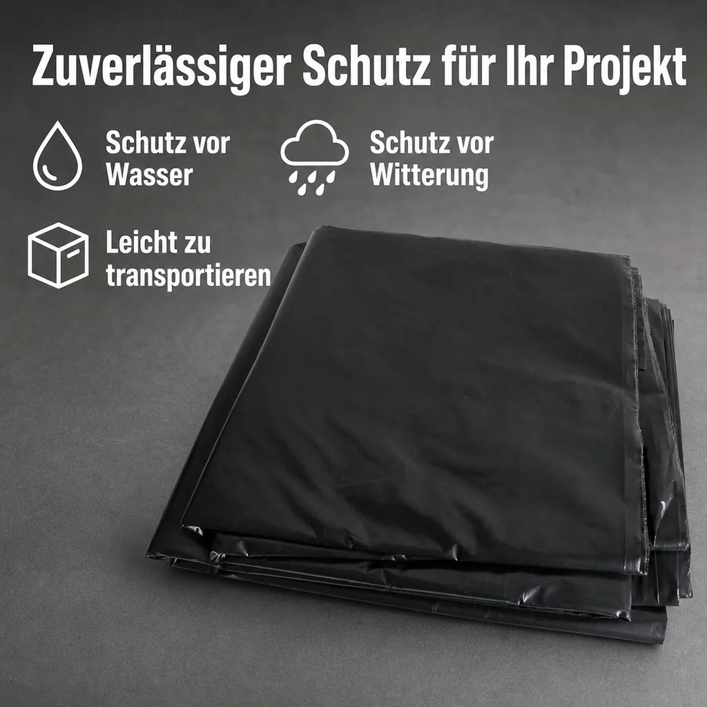 Bauplane, extra schwer, schwarz, gefaltet, 4m x 5m, 20m²