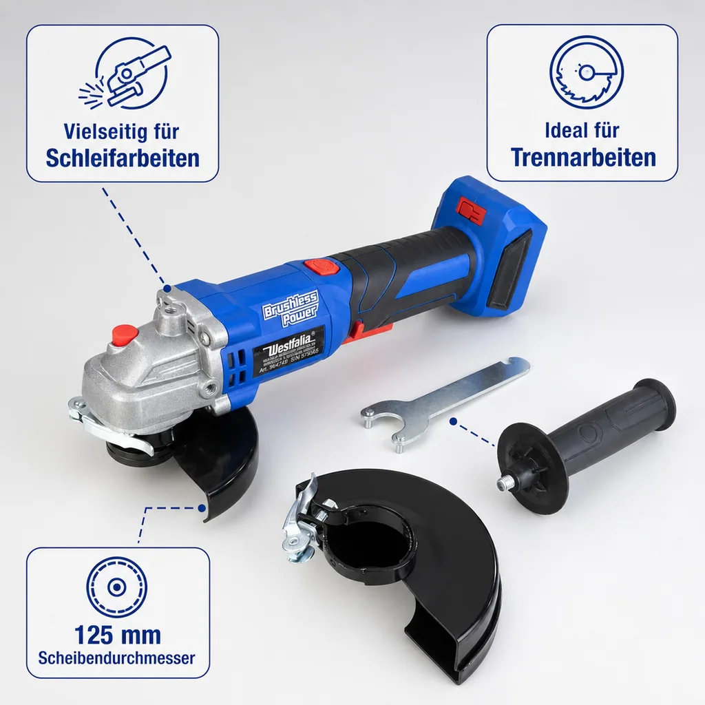 18 V Winkelschleifer BL 125 mm WWSBL 125 (Akku und Ladegerät nicht enthalten)