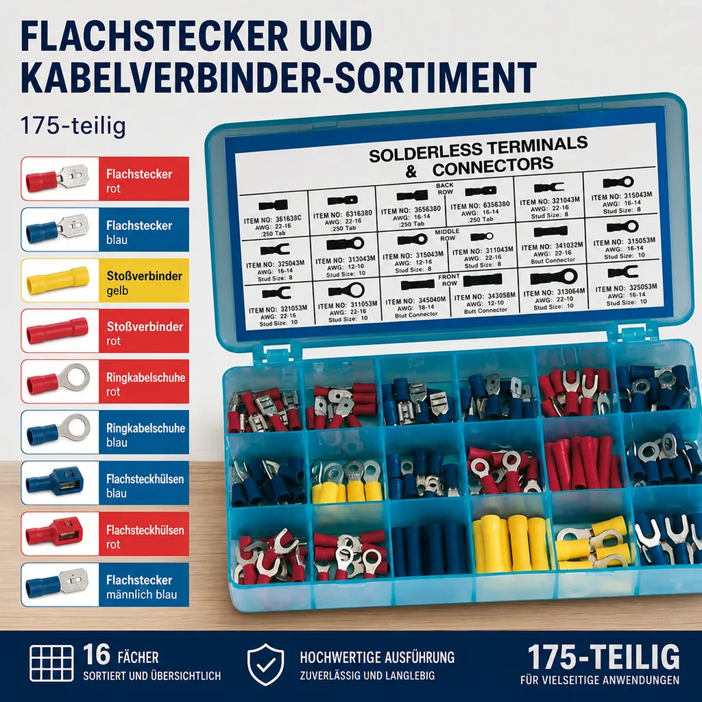 Flachstecker und Kabelverbinder-Sortiment 175-teilig
