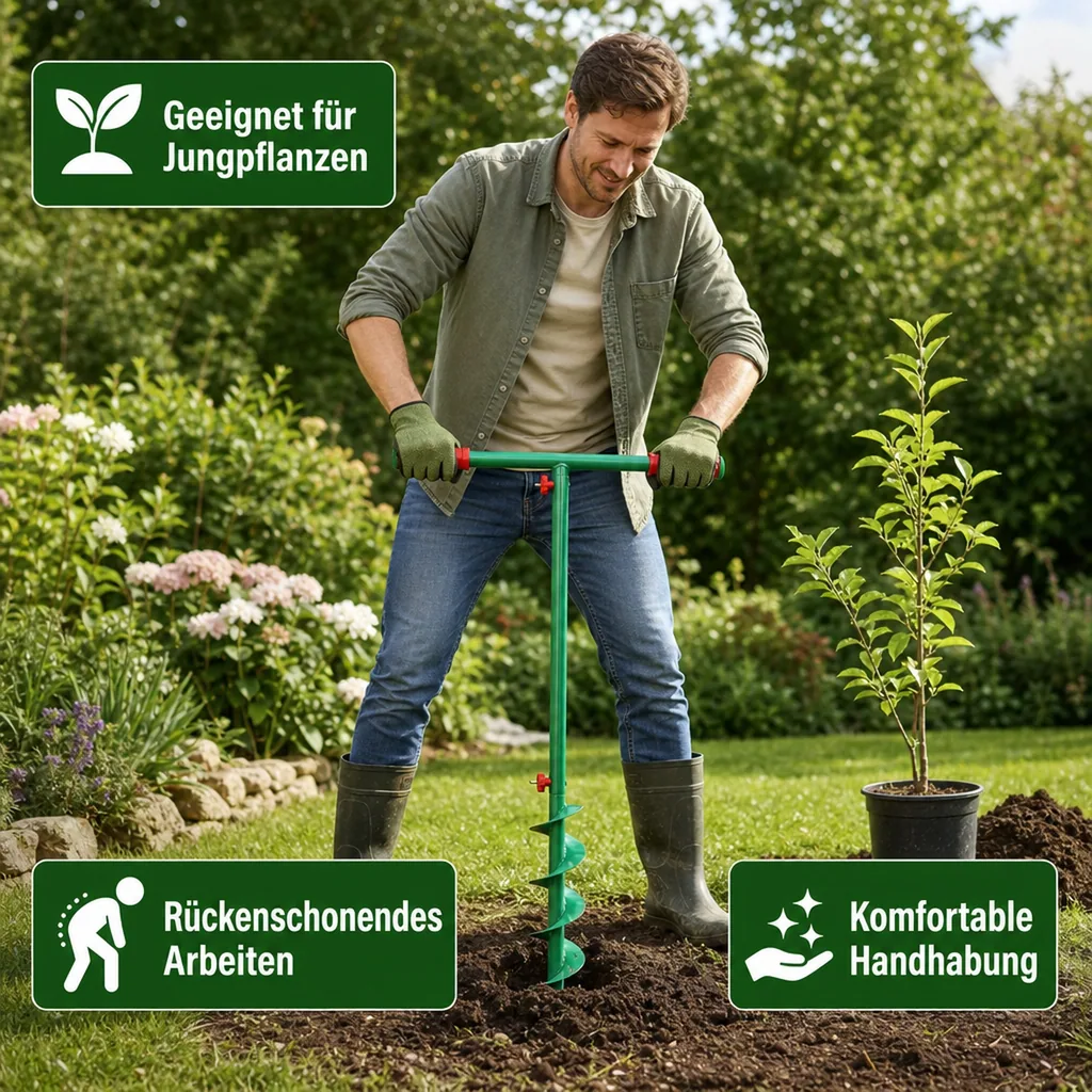 Hand-Erdlochbohrer-Set GMELB,  3 Bohrer mit Verlängerung